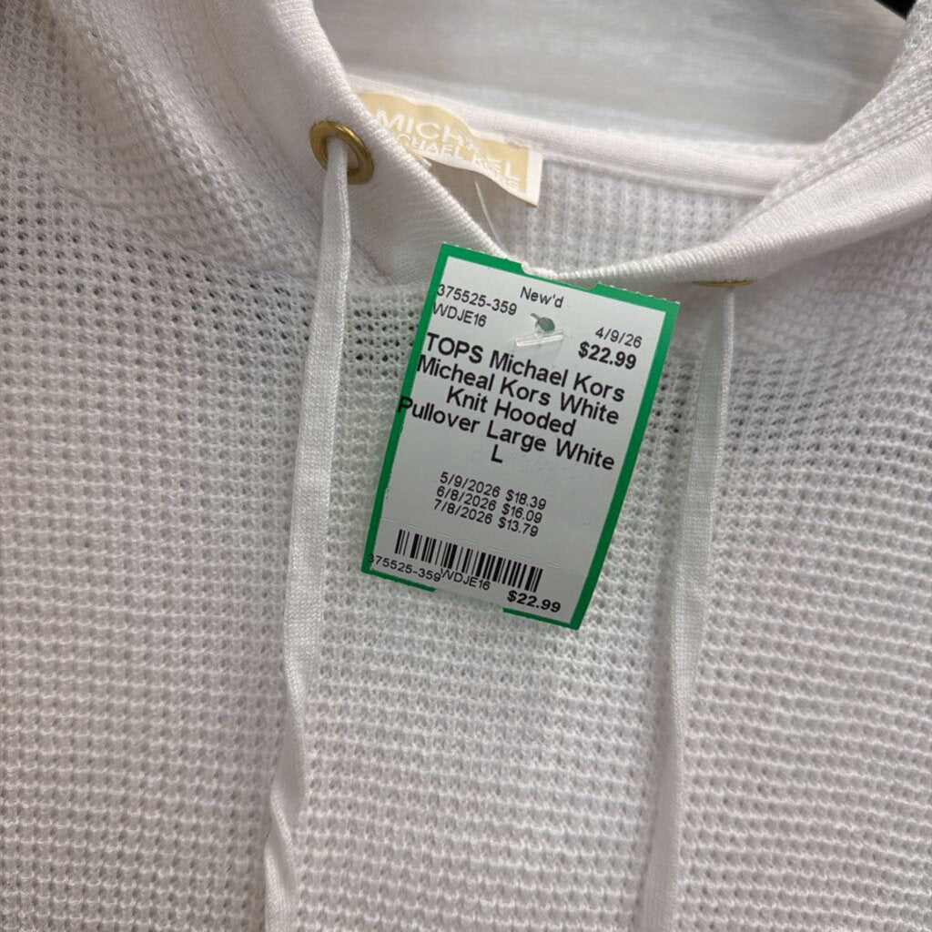Micheal Kors White Knit Hooded Pullover Large