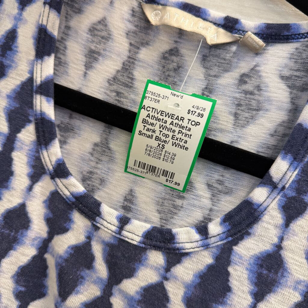 Athleta Blue/ White Print Tank Top Extra Small