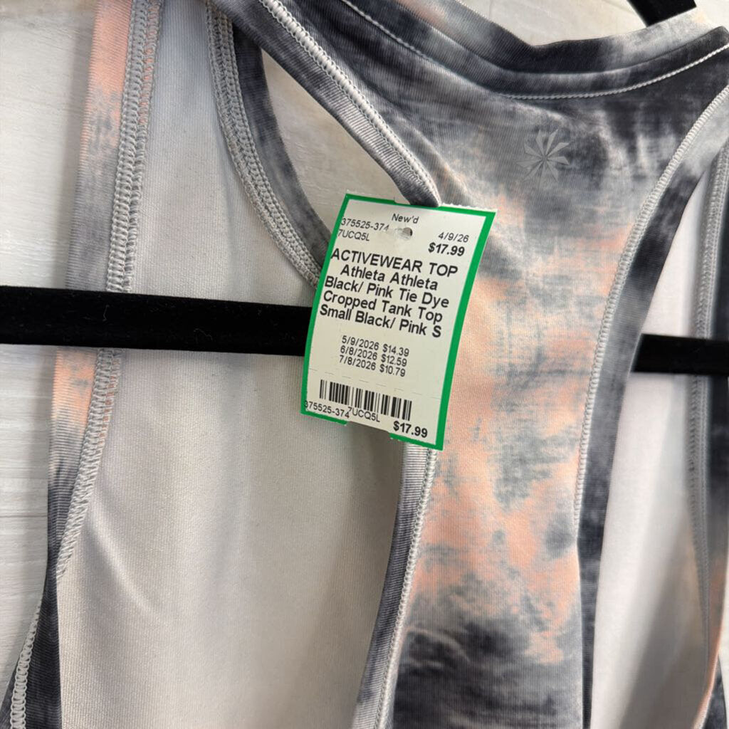 Athleta Black/ Pink Tie Dye Cropped Tank Top Small