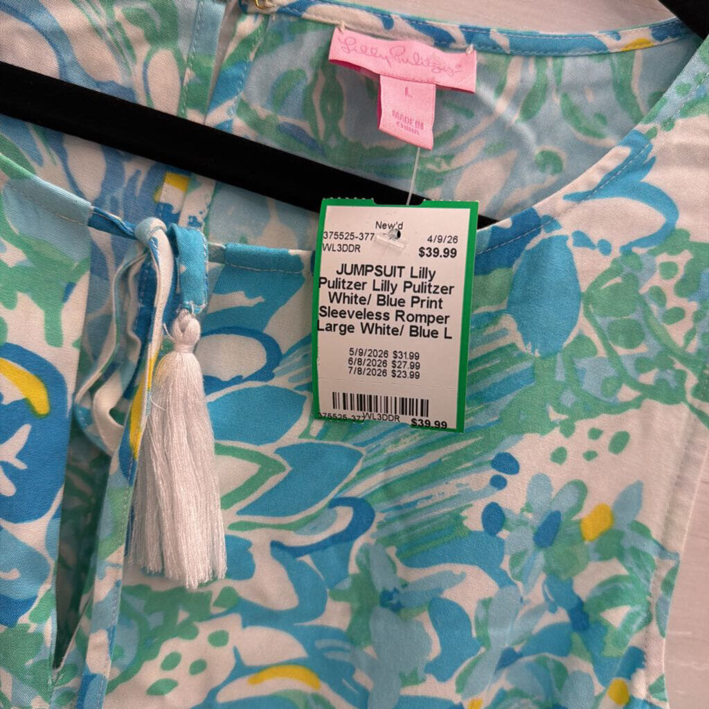 Lilly Pulitzer White/ Blue Print Sleeveless Romper Large