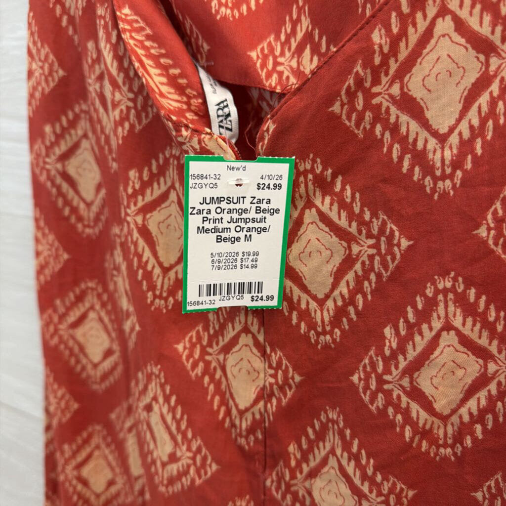 Zara Orange/ Beige Print Jumpsuit Medium