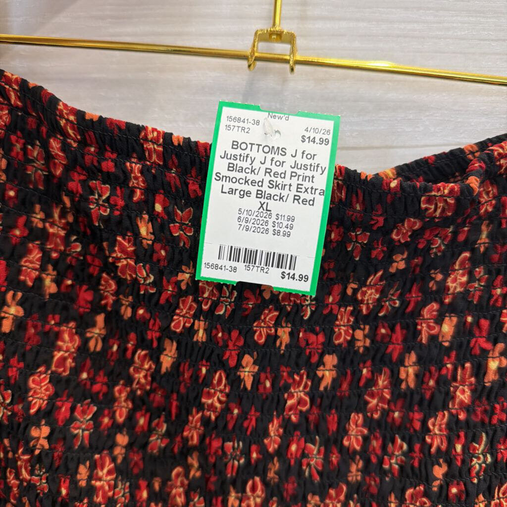 J for Justify Black/ Red Print Smocked Skirt Extra Large