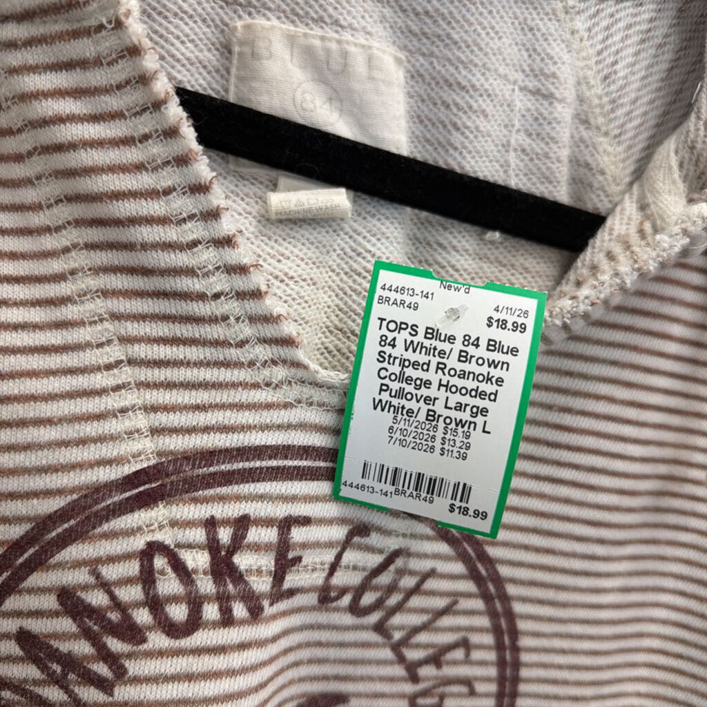 Blue 84 White/ Brown Striped Roanoke College Hooded Pullover Large
