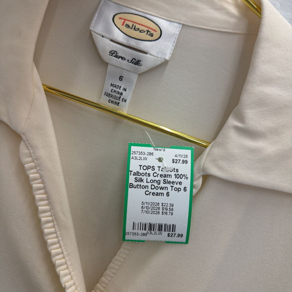 Talbots Cream 100% Silk Long Sleeve Button Down Top 6