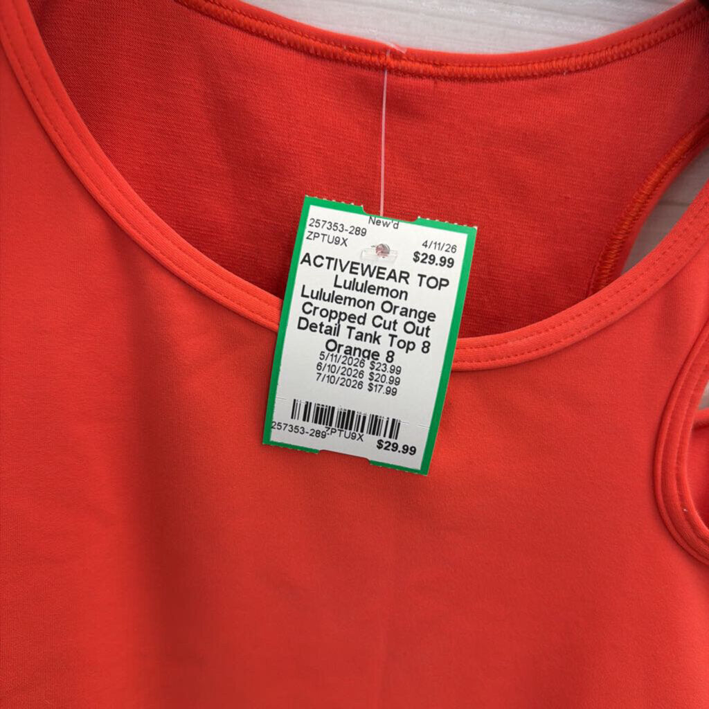 Lululemon Orange Cropped Cut Out Detail Tank Top 8