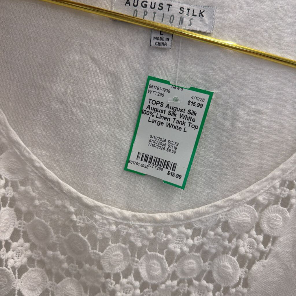 August Silk White 100% Linen Tank Top Large