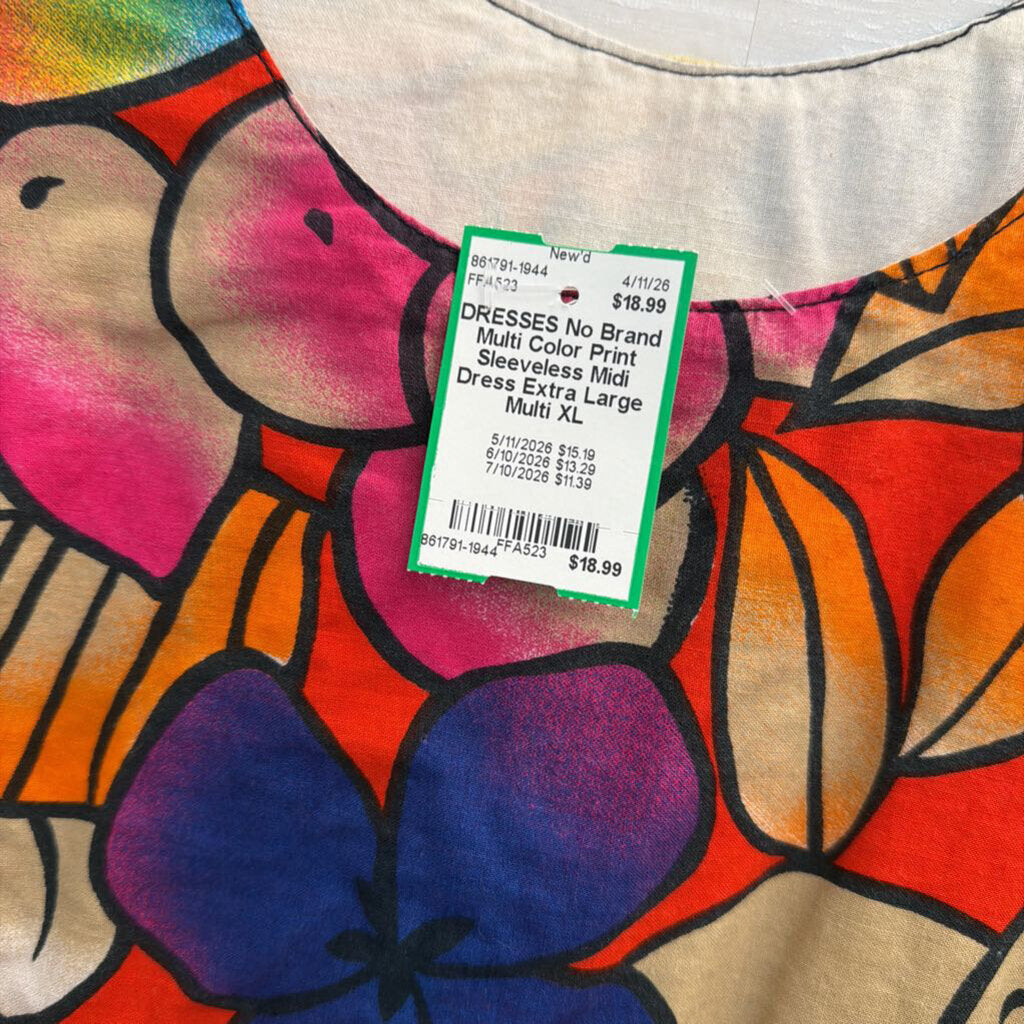 Multi Color Print Sleeveless Midi Dress Extra Large