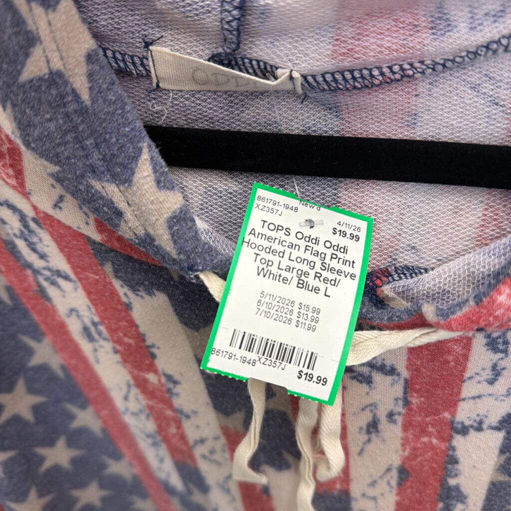 Oddi American Flag Print Hooded Long Sleeve Top Large