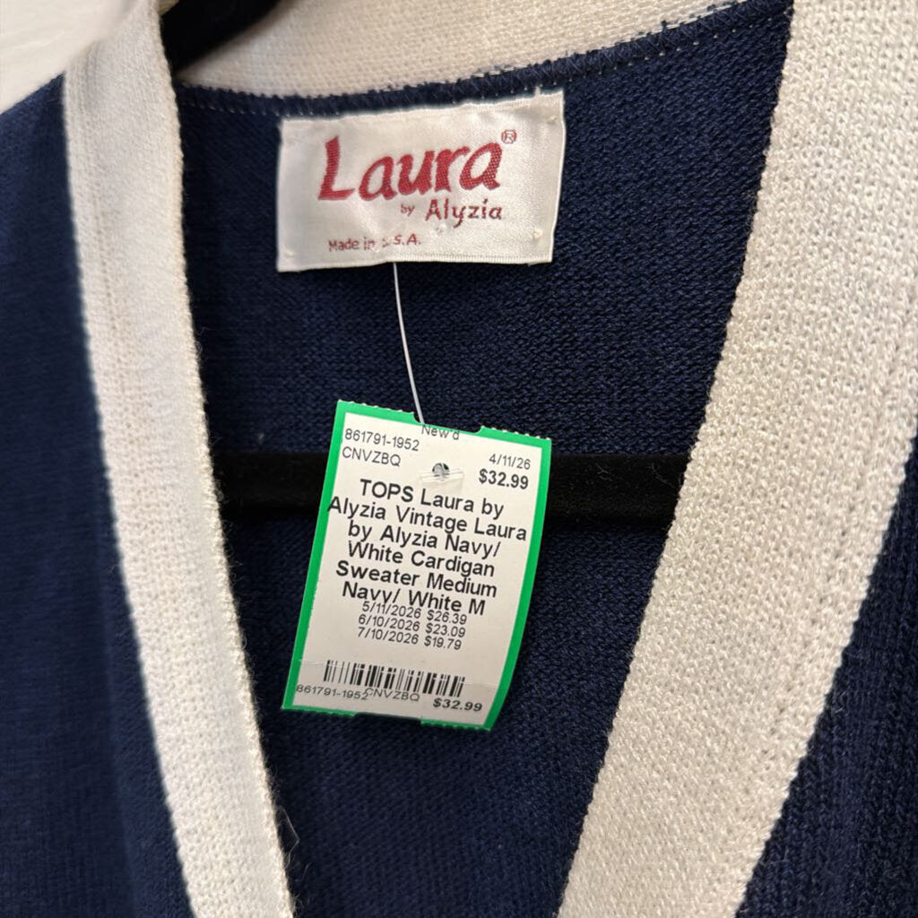 Vintage Laura by Alyzia Navy/ White Cardigan Sweater Medium