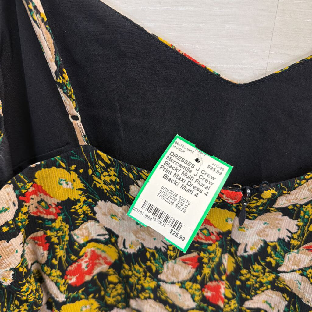 J Crew Black/ Multi Floral Print Maxi Dress 4