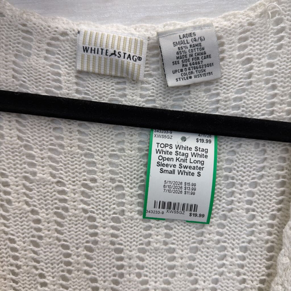 White Stag White Open Knit Long Sleeve Sweater Small