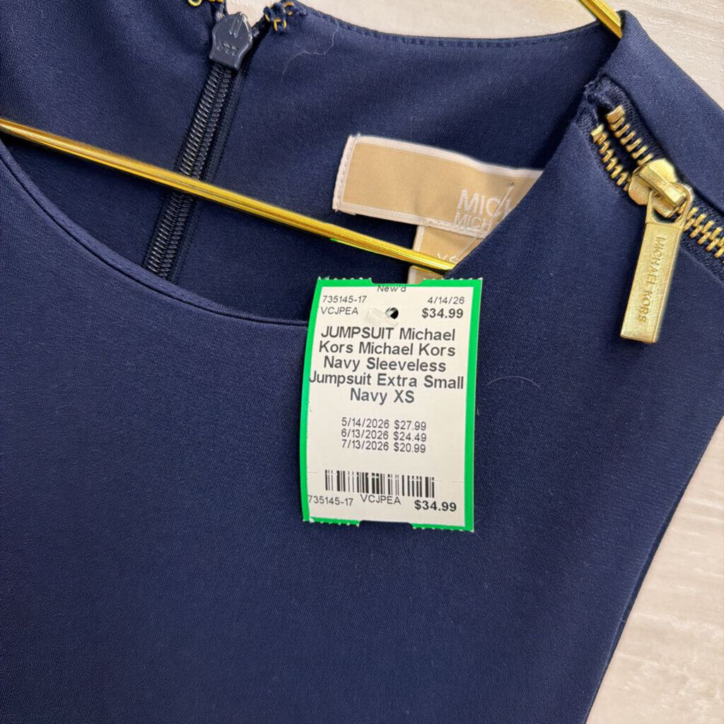 Michael Kors Navy Sleeveless Jumpsuit Extra Small