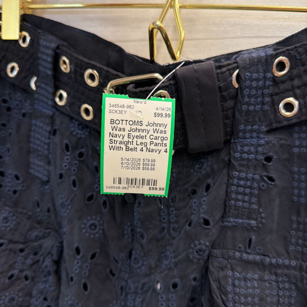 Johnny Was Navy Eyelet Cargo Straight Leg Pants With Belt 4