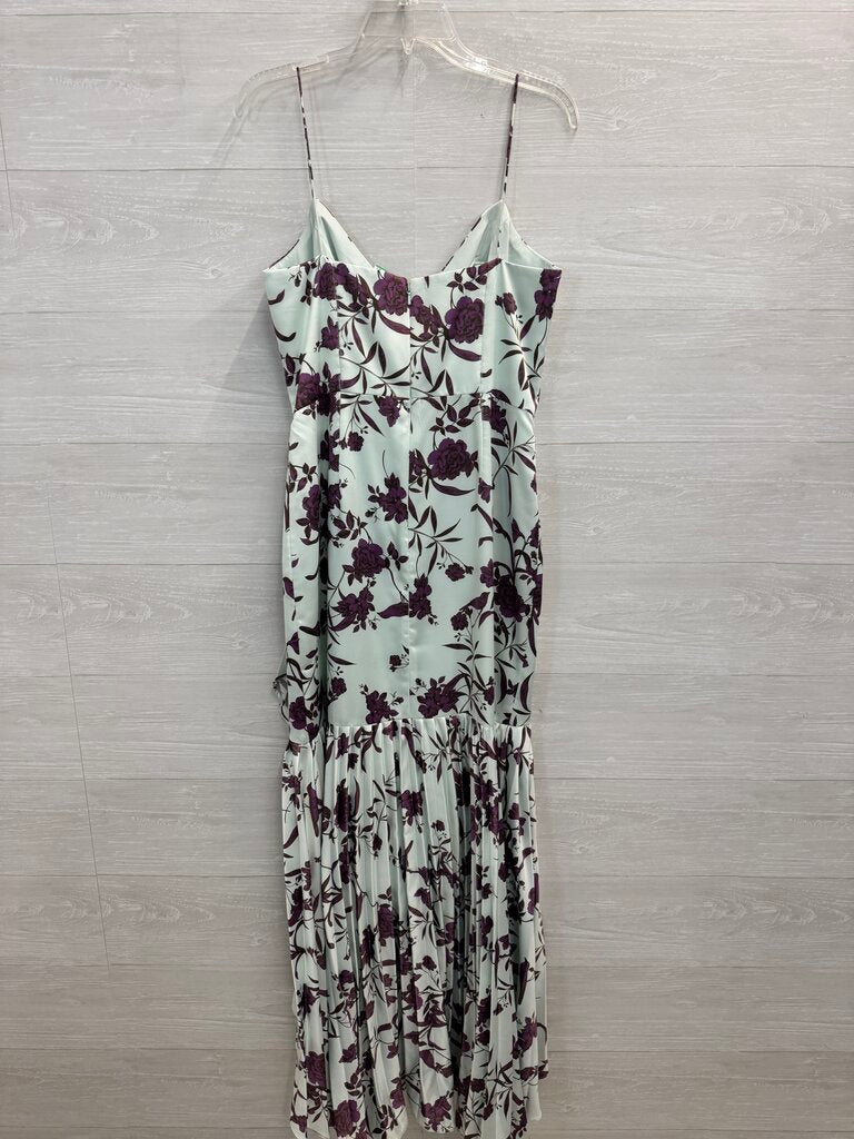 Flor et.al Blue/ Purple Silky Floral Print Long Fomral Dress 10