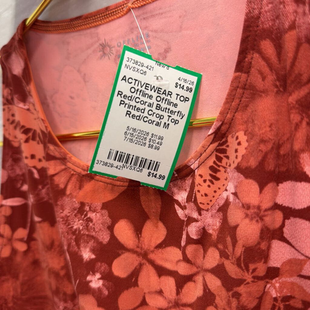 Offline Red/Coral Butterfly Printed Crop Top