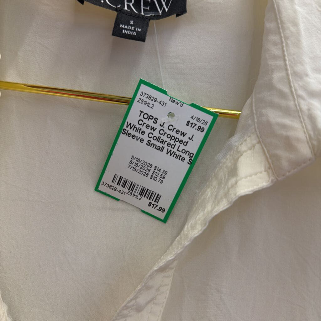 J. Crew Cropped White Collared Long Sleeve Small