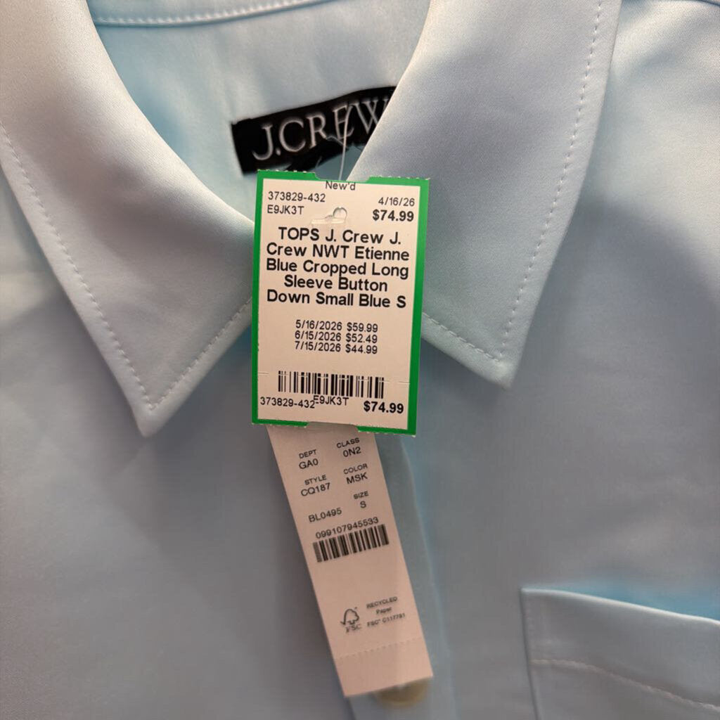 J. Crew NWT Etienne Blue Cropped Long Sleeve Button Down Small