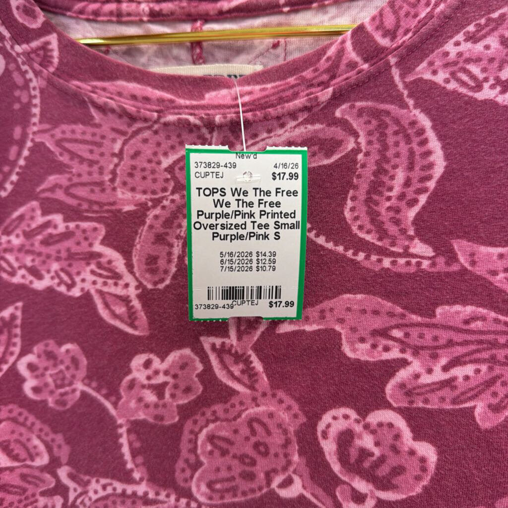 We The Free Purple/Pink Printed Oversized Tee Small