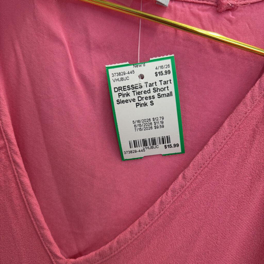Tart Pink Tiered Short Sleeve Dress Small
