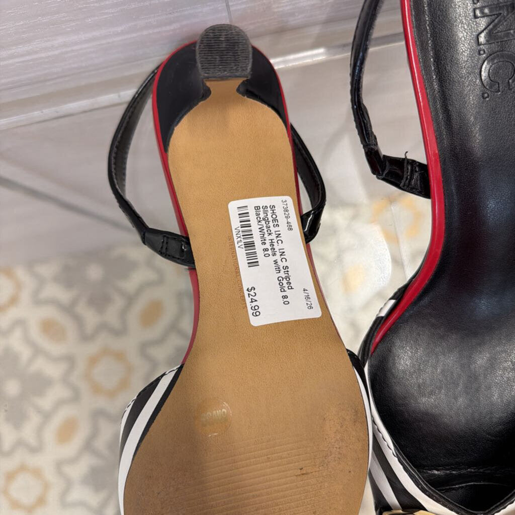 I.N.C Striped Slingback Heels with Gold 8.0
