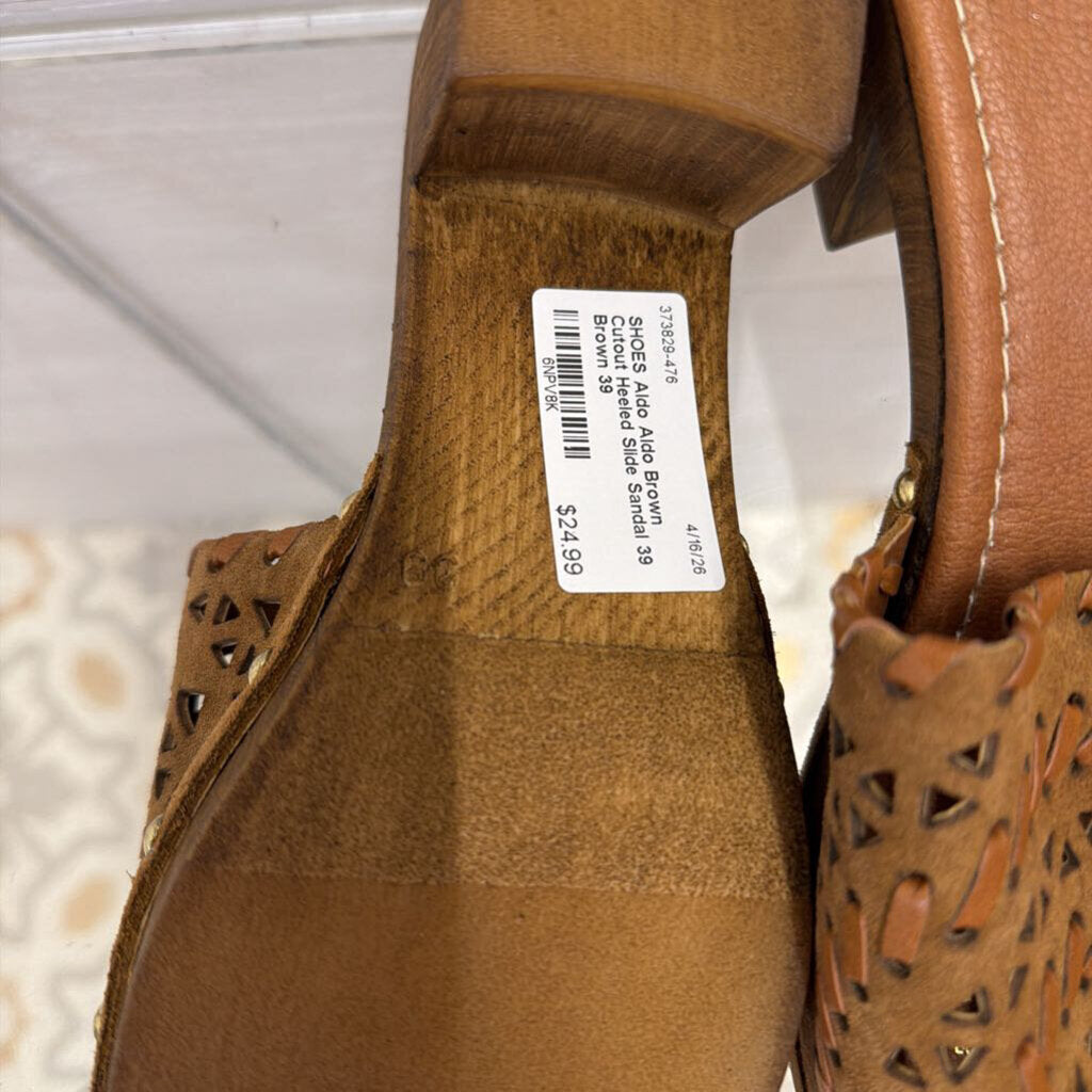 Aldo Brown Cutout Heeled Slide Sandal 39