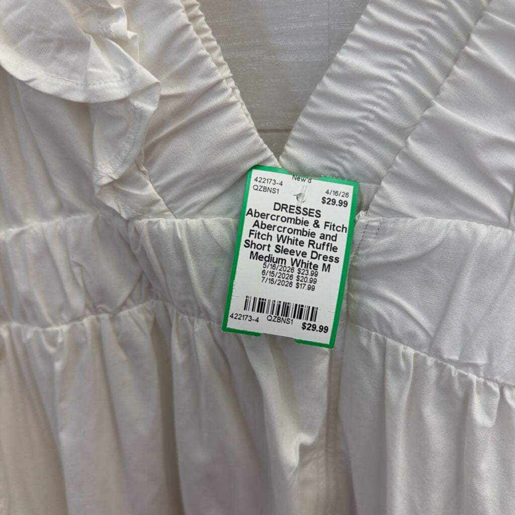 Abercrombie and Fitch White Ruffle Short Sleeve Dress Medium