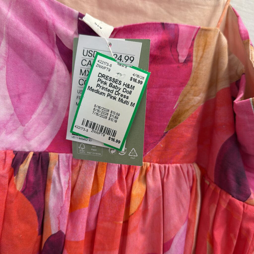 Pink Baby Doll Printed Dress Medium