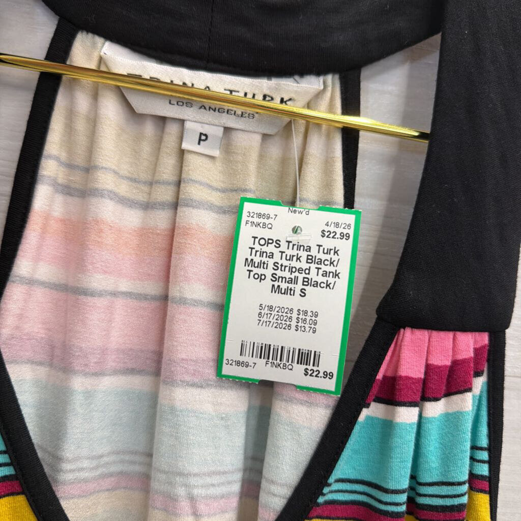 Trina Turk Black/ Multi Striped Tank Top Small