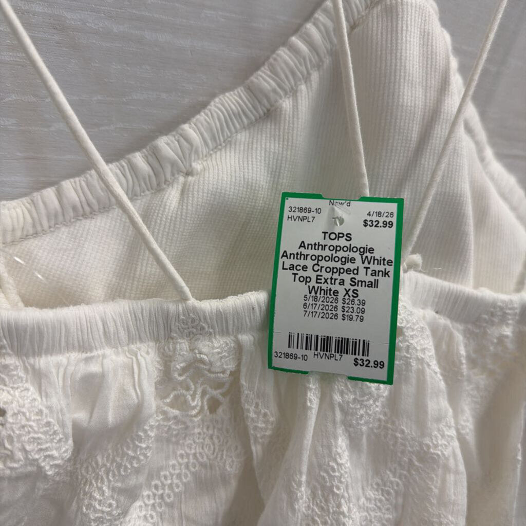 Anthropologie White Lace Cropped Tank Top Extra Small