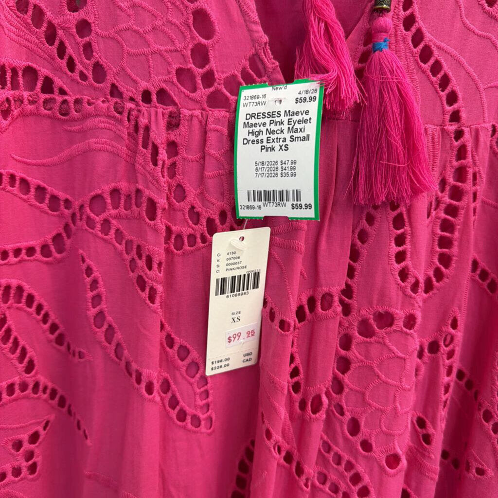 Maeve Pink Eyelet High Neck Maxi Dress Extra Small