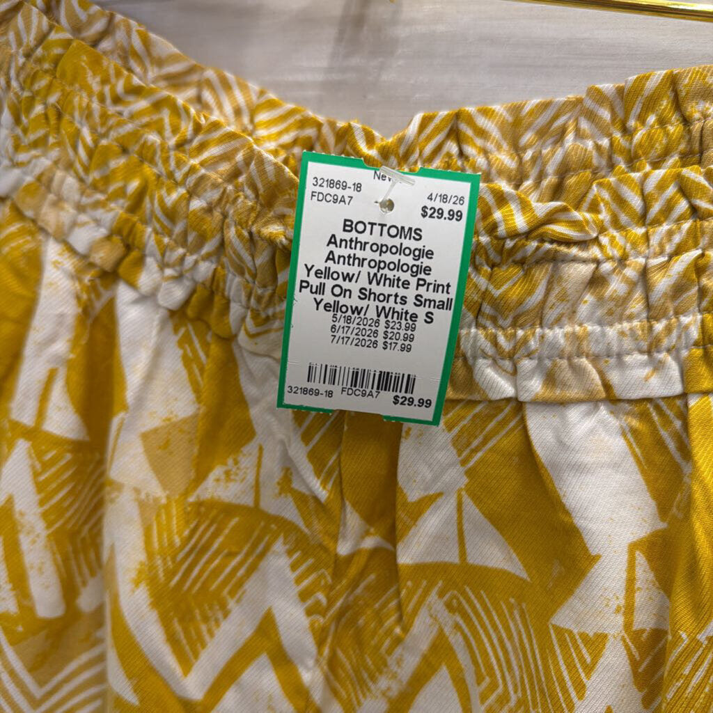 Anthropologie Yellow/ White Print Pull On Shorts Small