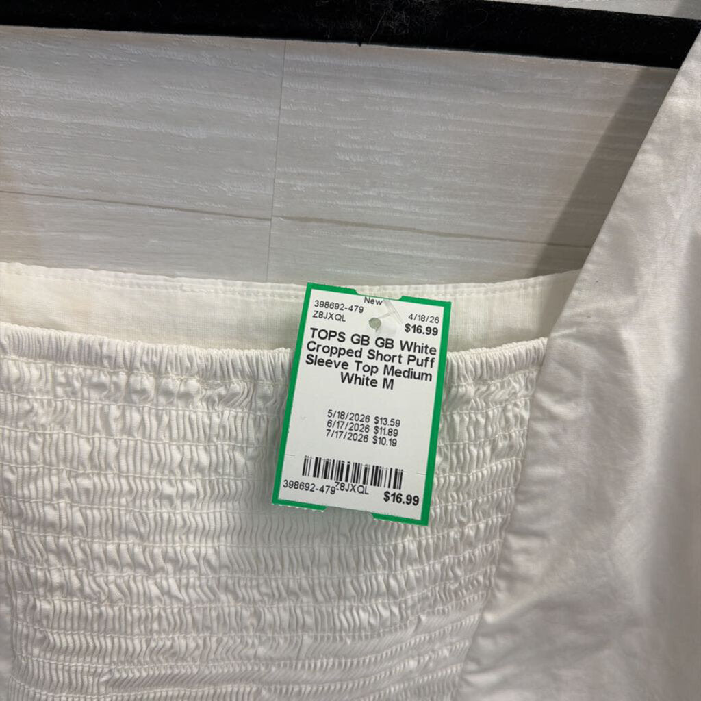 GB White Cropped Short Puff Sleeve Top Medium