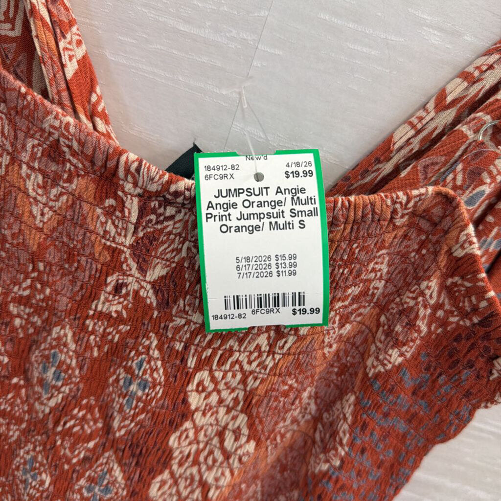 Angie Orange/ Multi Print Jumpsuit Small