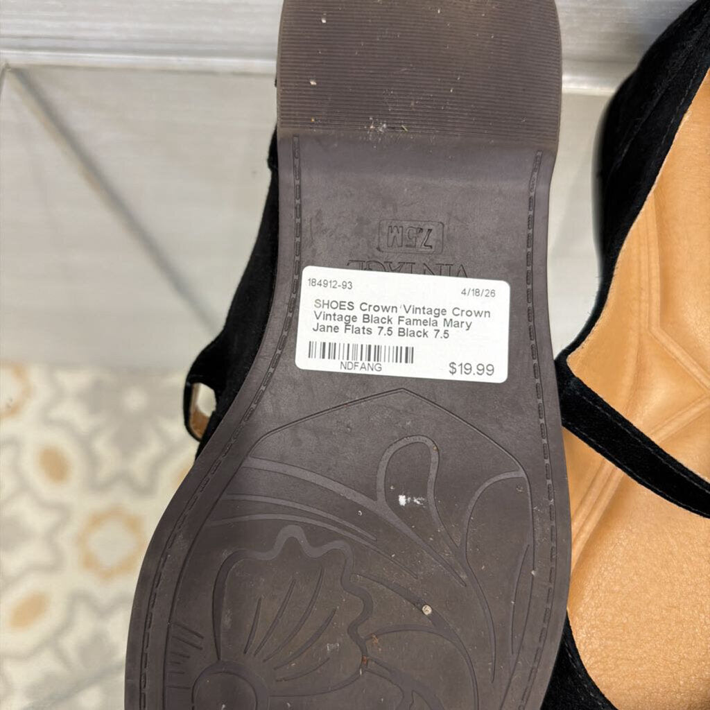 Crown Vintage Black Famela Mary Jane Flats 7.5