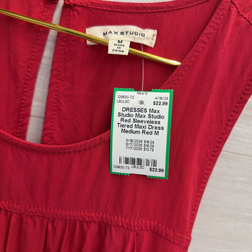 Max Studio Red Sleeveless Tiered Maxi Dress Medium