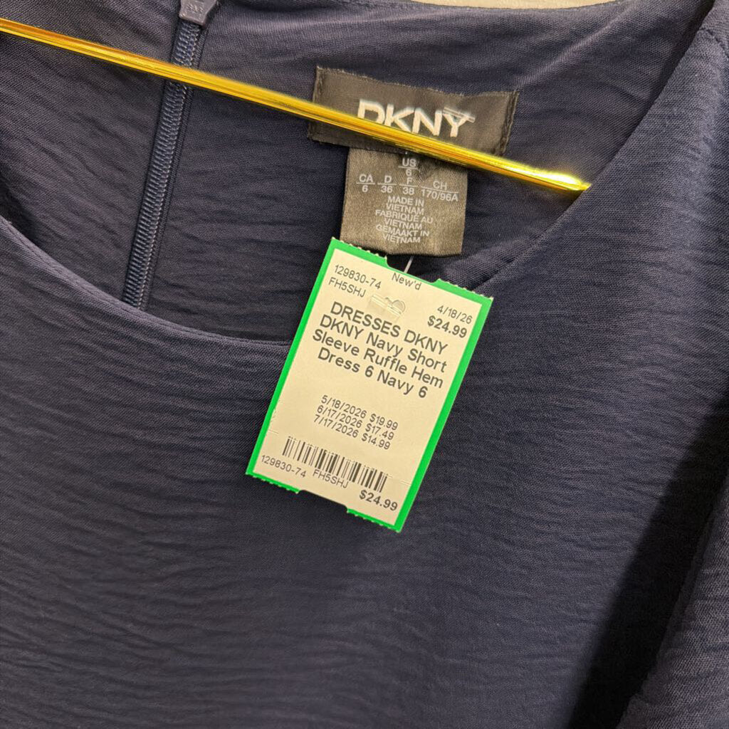 DKNY Navy Short Sleeve Ruffle Hem Dress 6