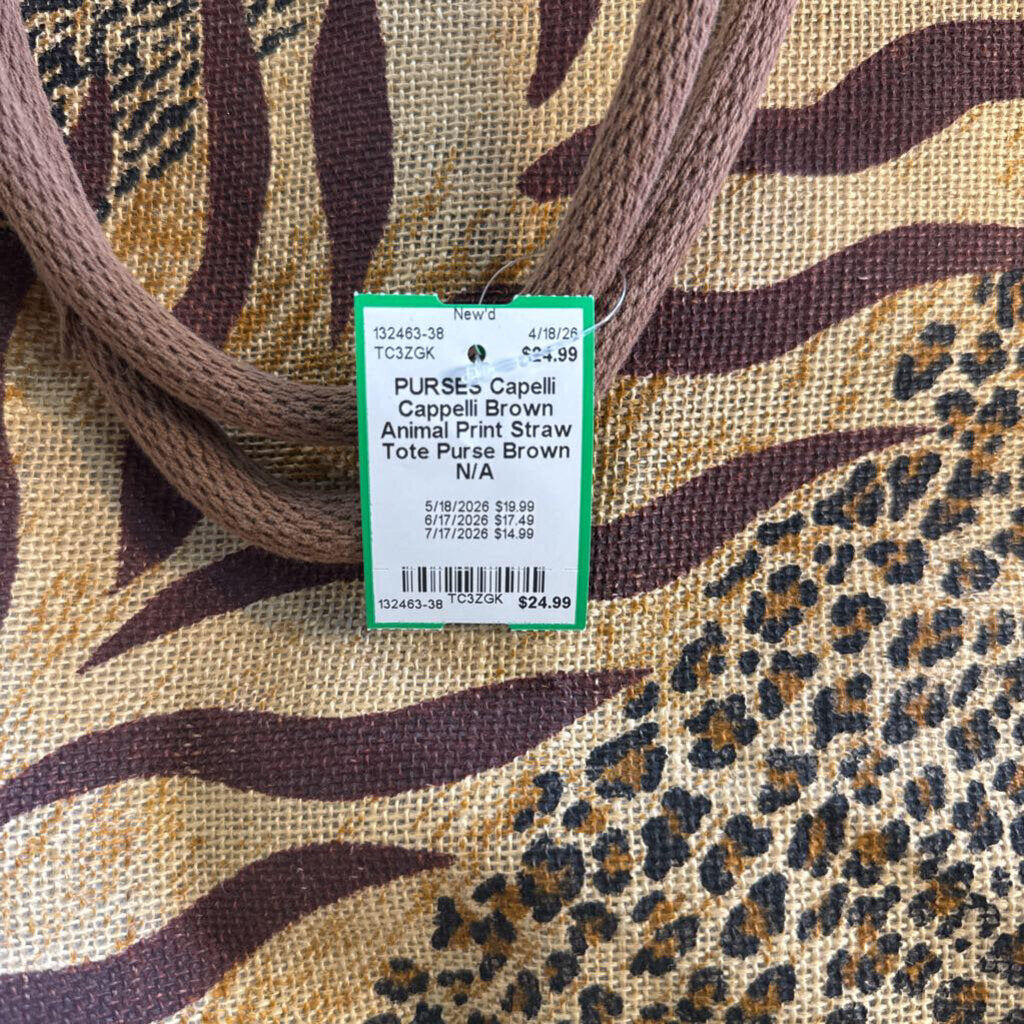 Cappelli Brown Animal Print Straw Tote Purse
