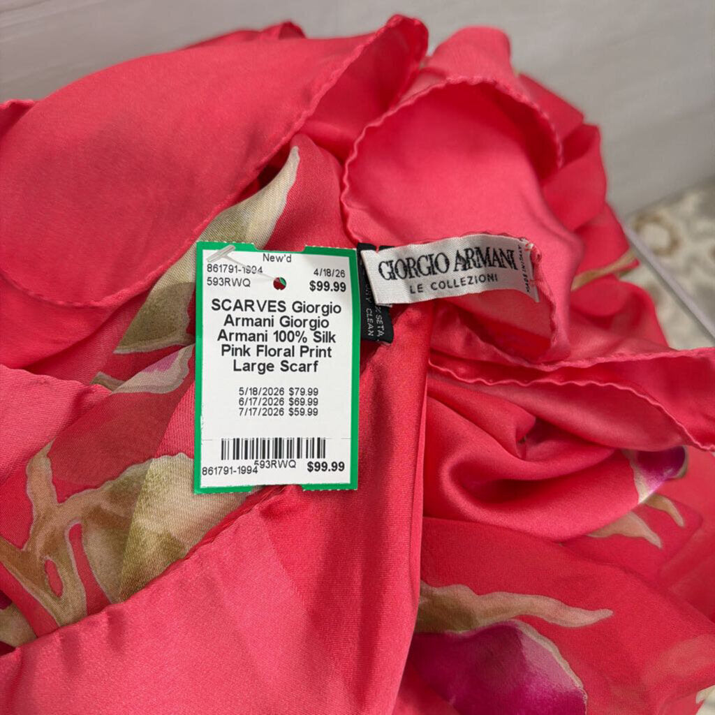 Giorgio Armani 100% Silk Pink Floral Print Large Scarf