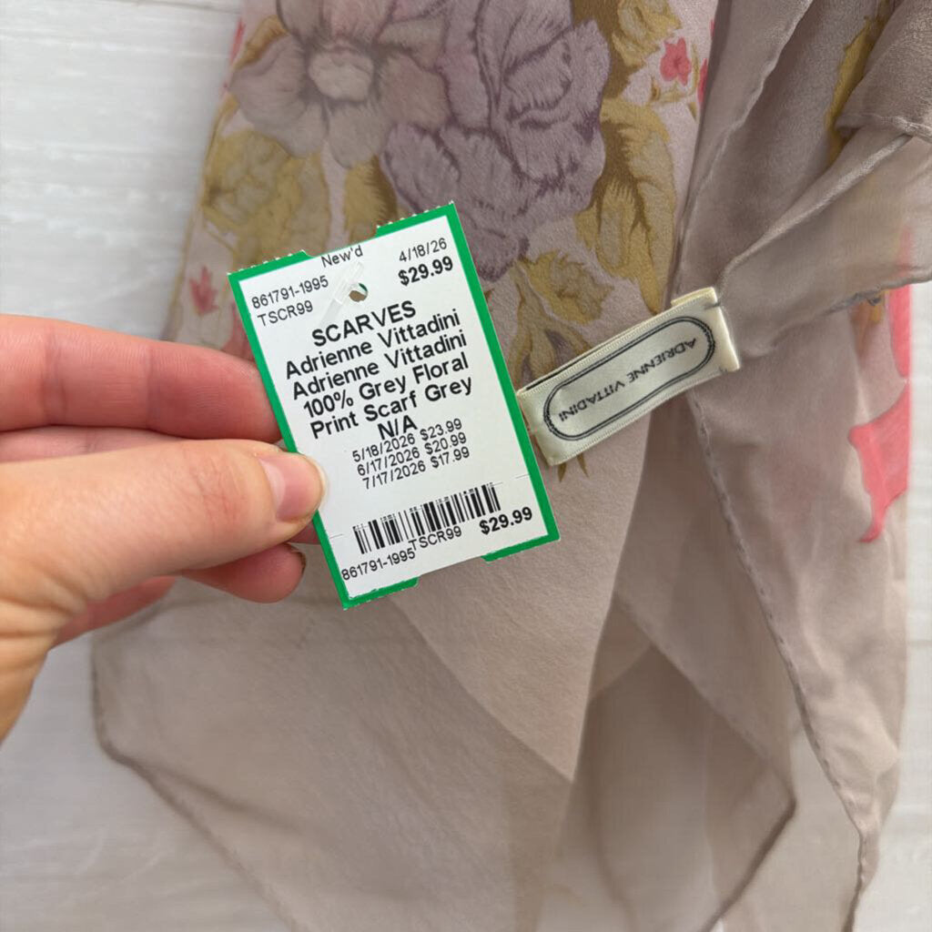 Adrienne Vittadini 100% Grey Floral Print Scarf