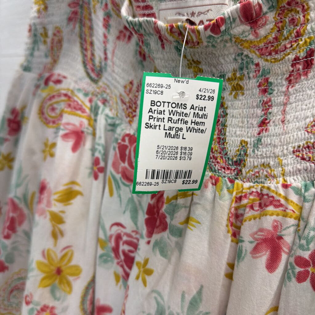 Ariat White/ Multi Print Ruffle Hem Skirt Large