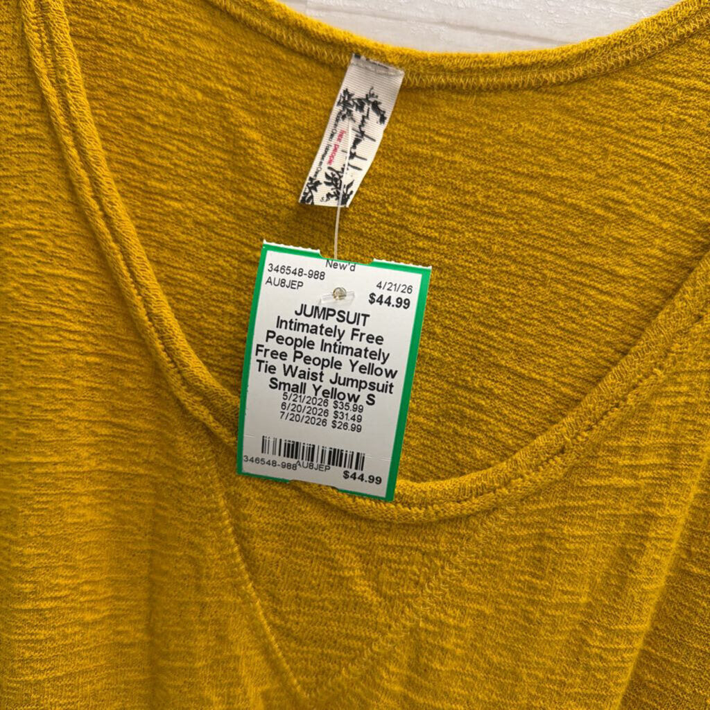 Intimately Free People Yellow Tie Waist Jumpsuit Small