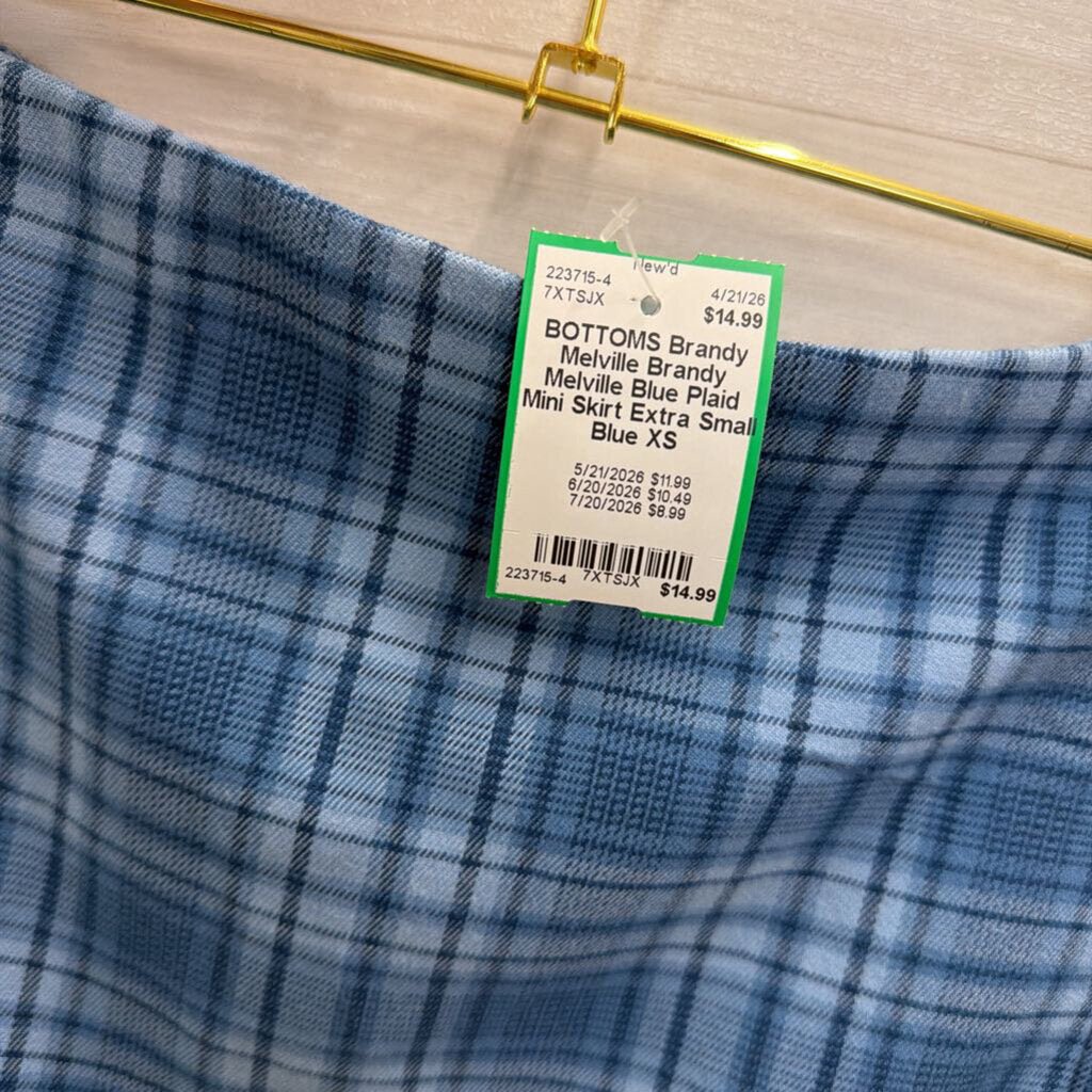 Brandy Melville Blue Plaid Mini Skirt Extra Small