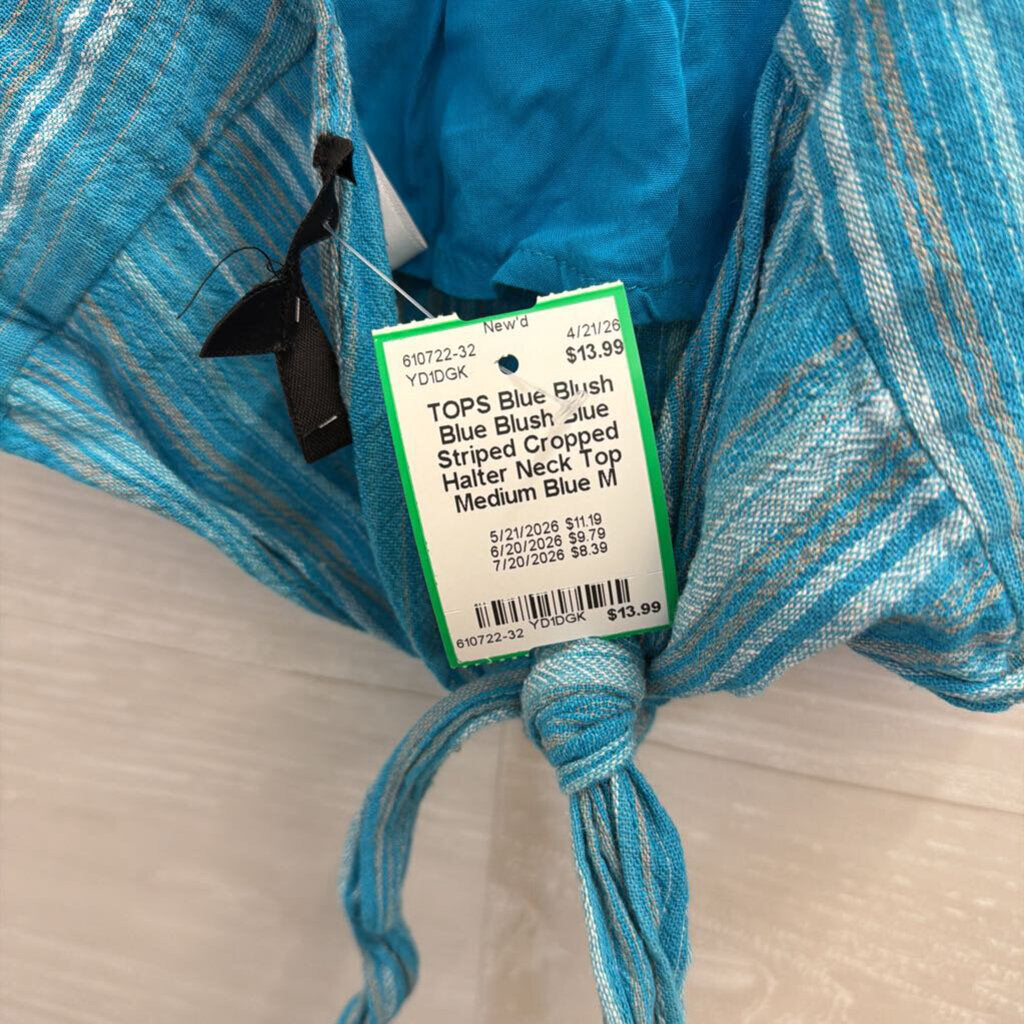 Blue Blush Blue Striped Cropped Halter Neck Top Medium