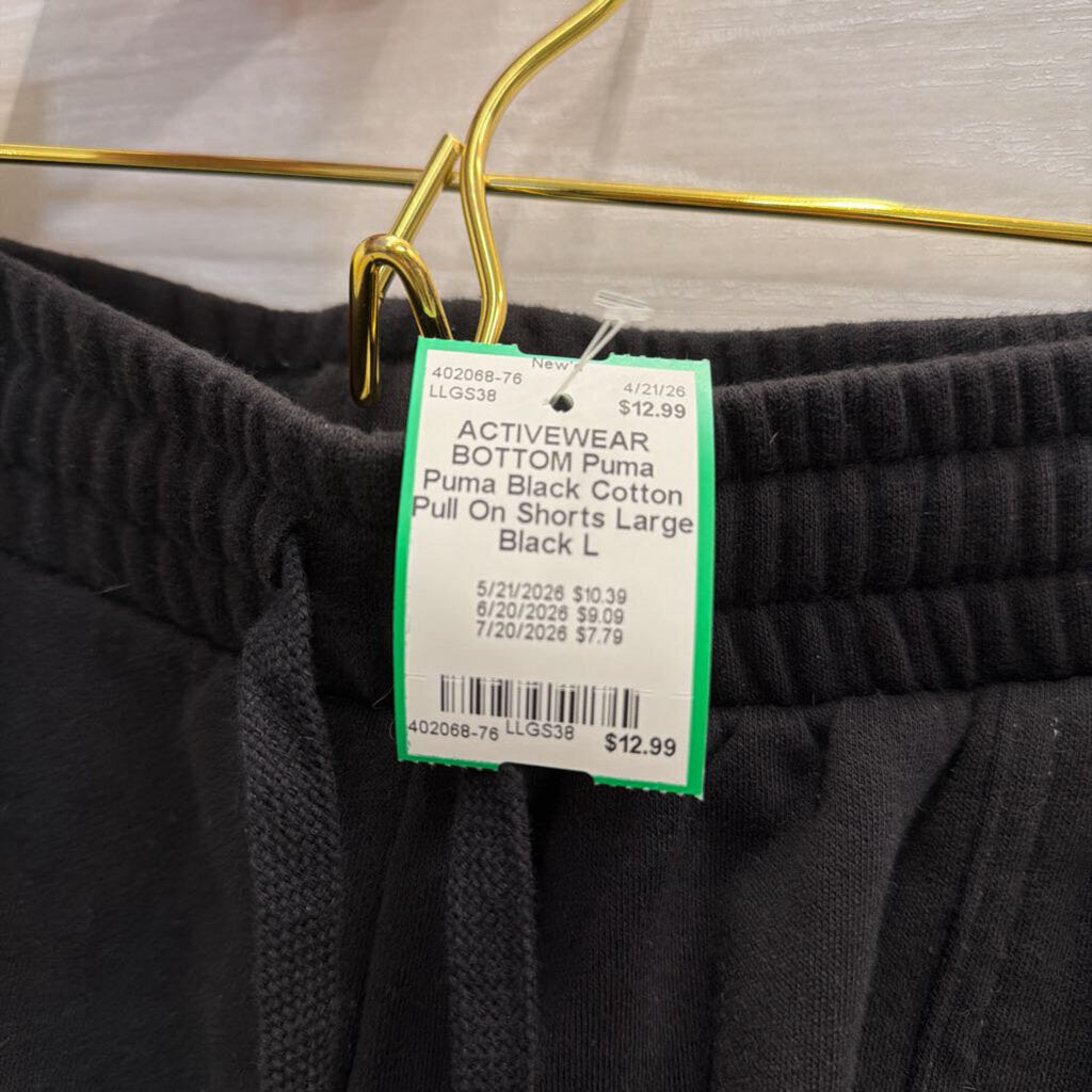Puma Black Cotton Pull On Shorts Large