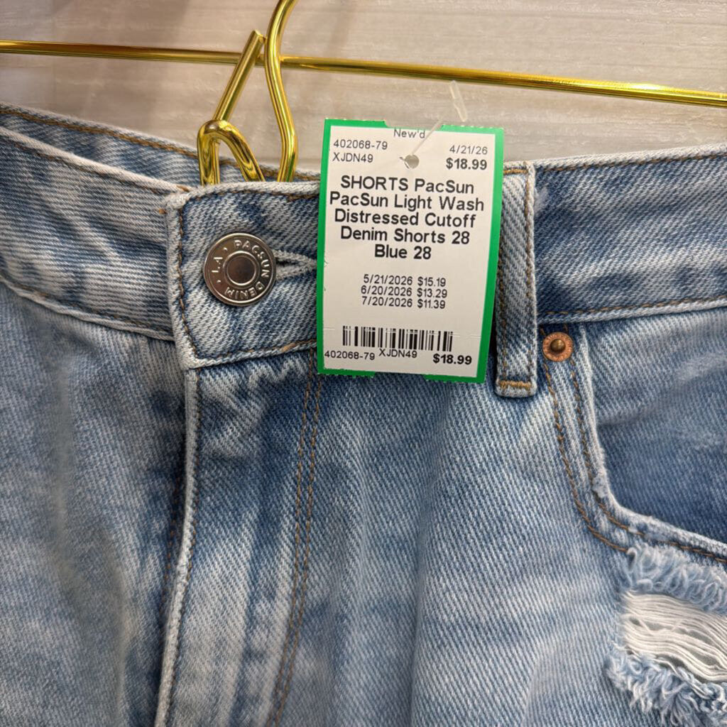 PacSun Light Wash Distressed Cutoff Denim Shorts 28