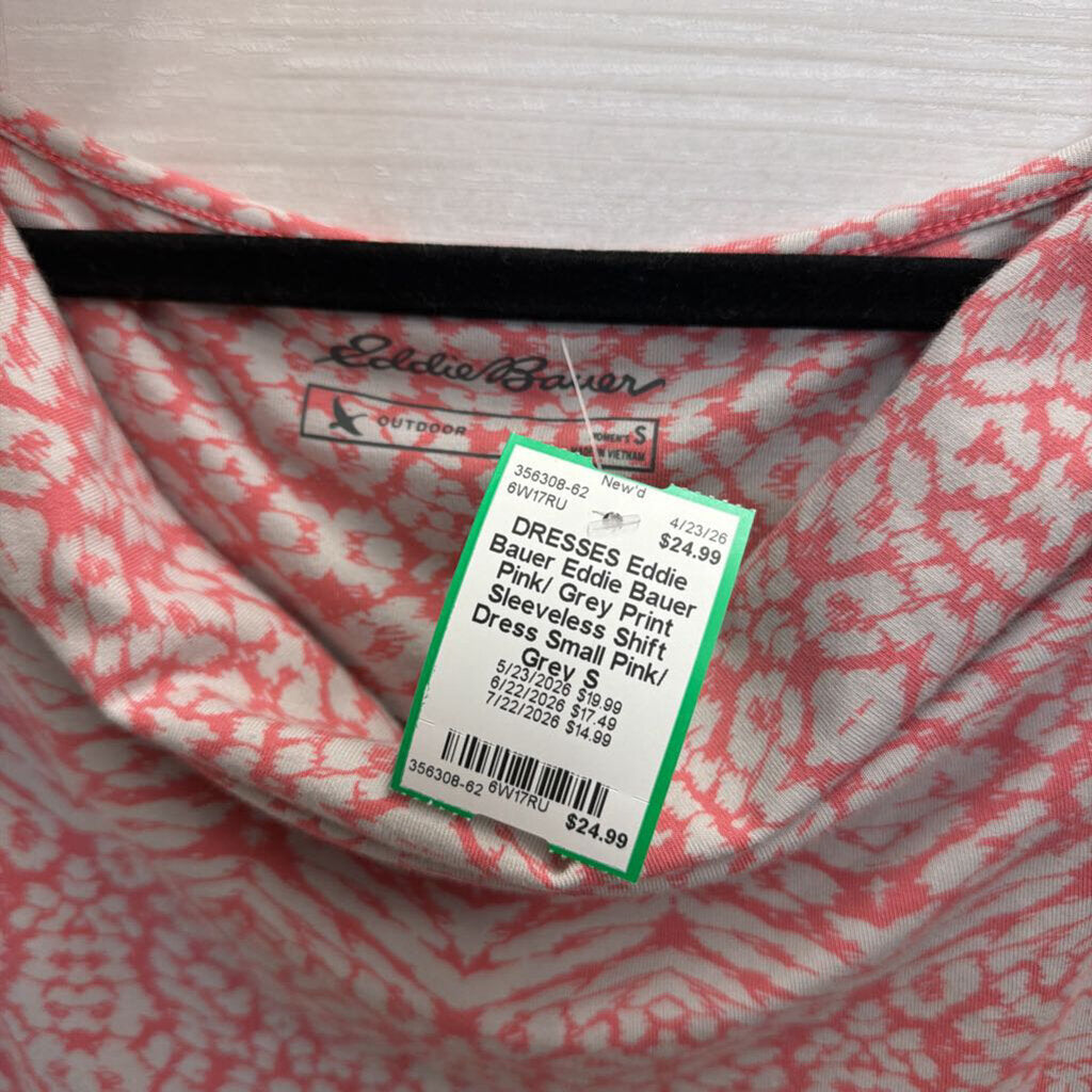 Eddie Bauer Pink/ Grey Print Sleeveless Shift Dress Small