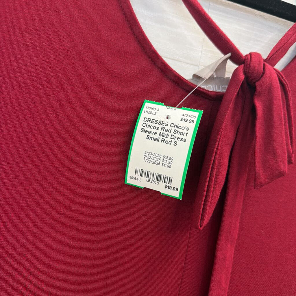 Chicos Red Short Sleeve Midi Dress Small