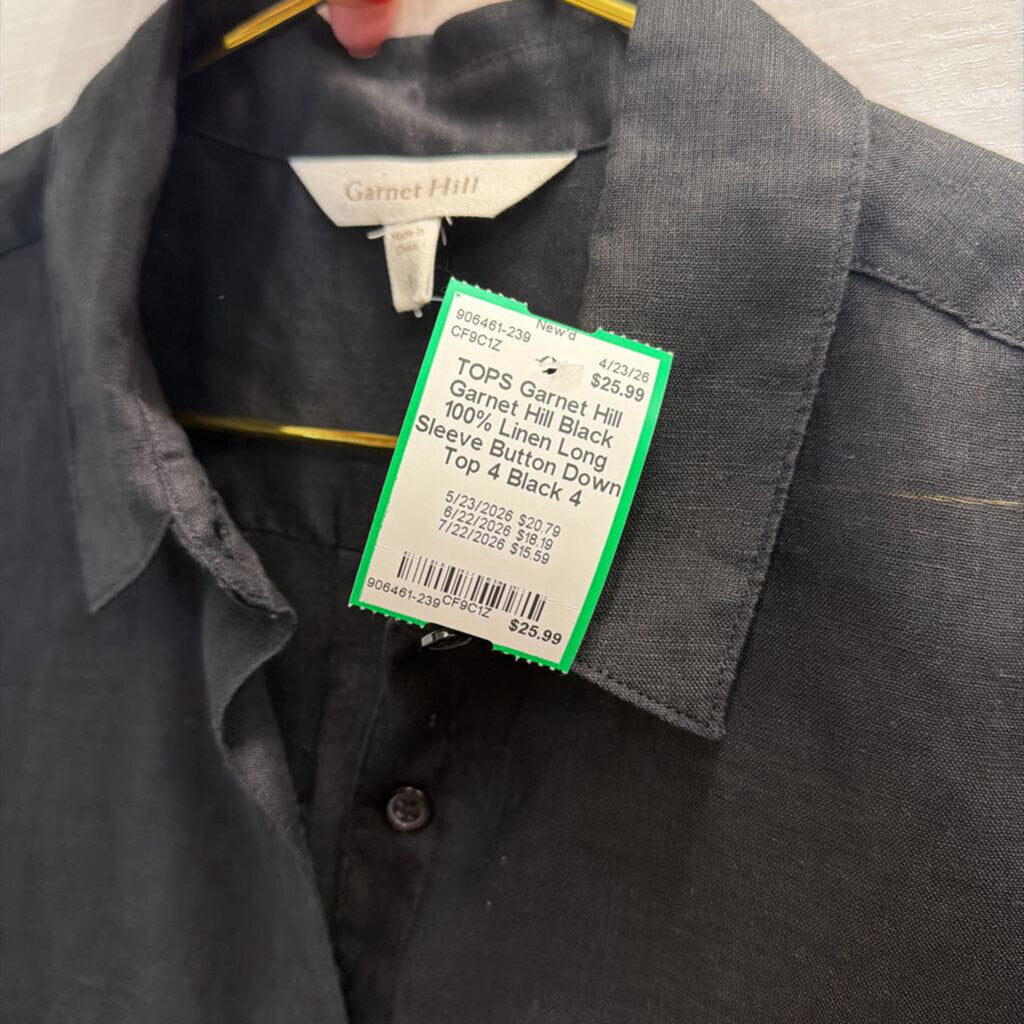 Garnet Hill Black 100% Linen Long Sleeve Button Down Top 4