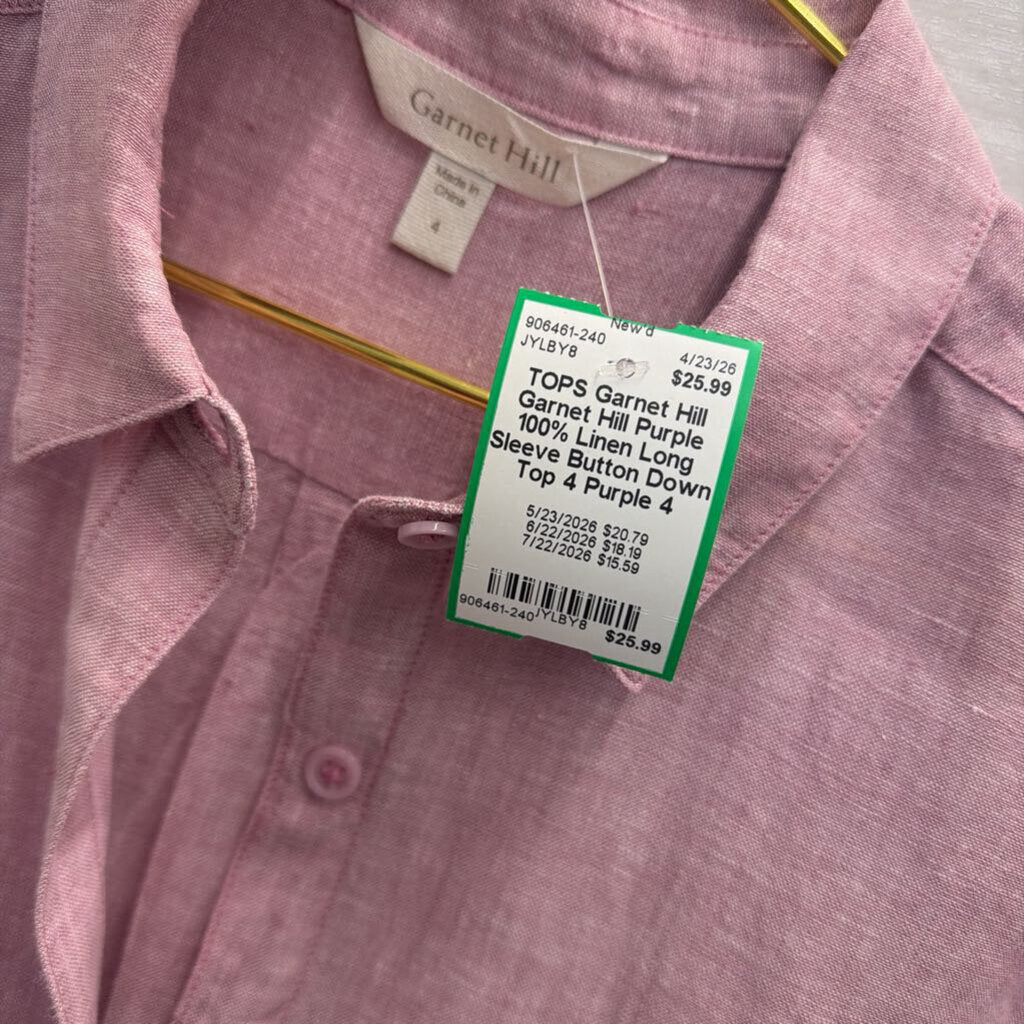 Garnet Hill Purple 100% Linen Long Sleeve Button Down Top 4