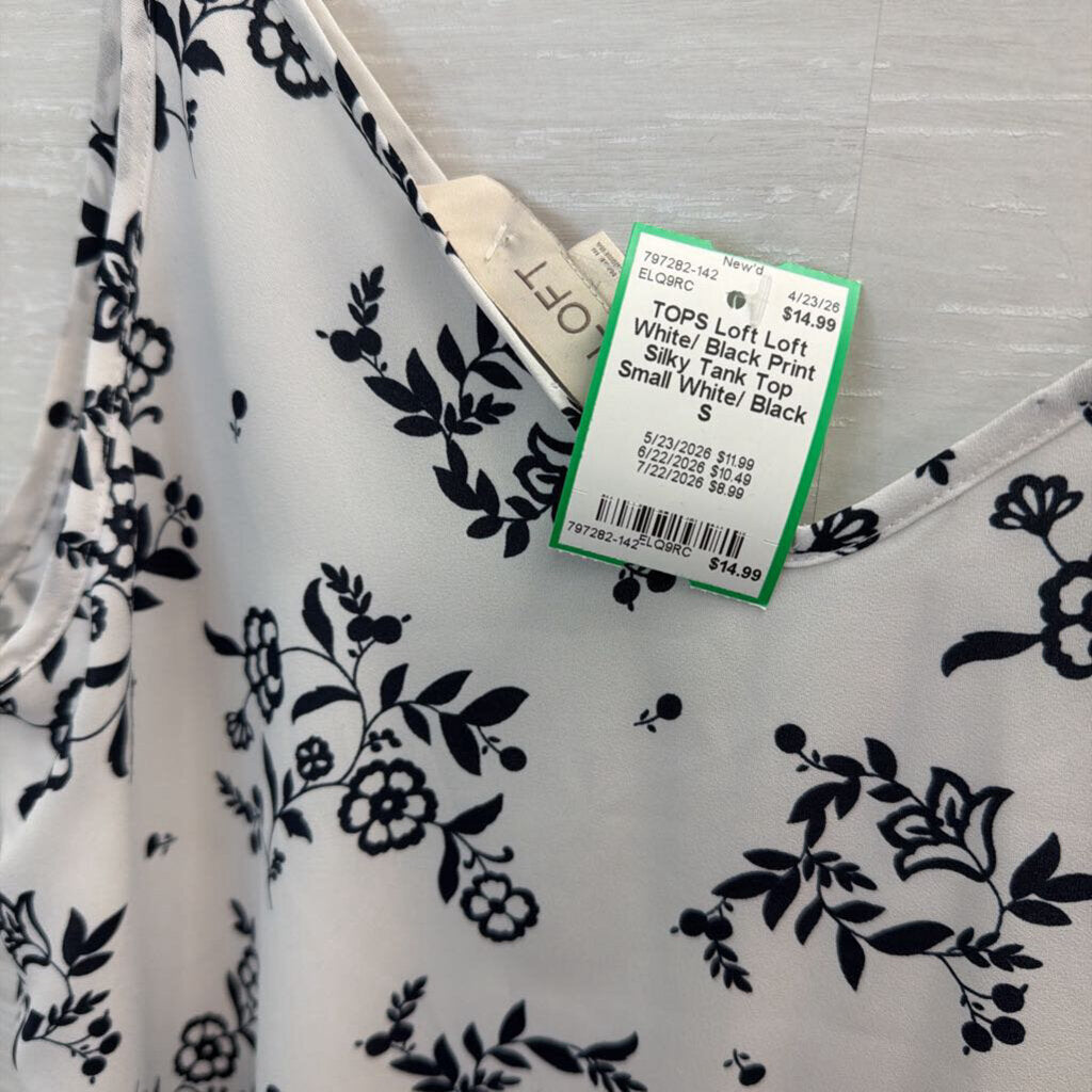 Loft White/ Black Print Silky Tank Top Small